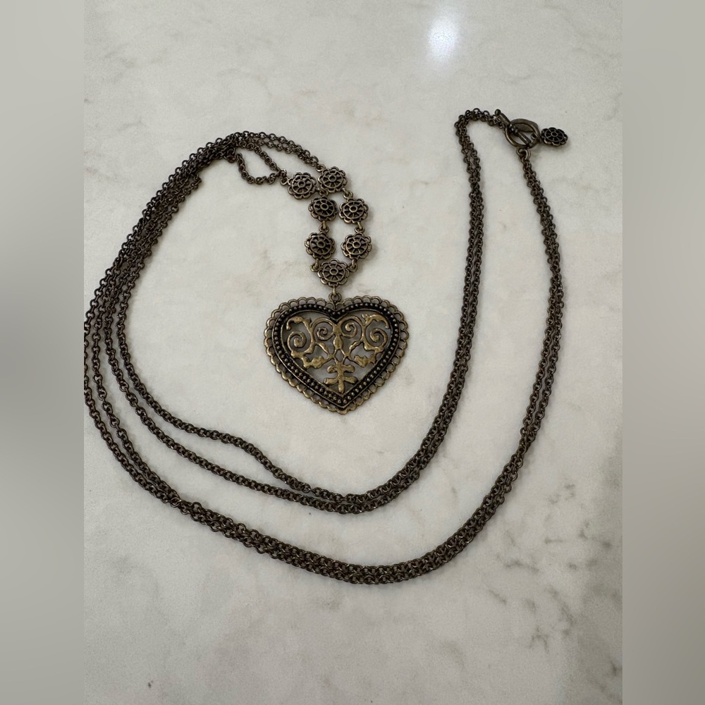 Rare Cookie Lee Victorian-inspired Long Dbl Strand Floral Filigree Heart Toggle